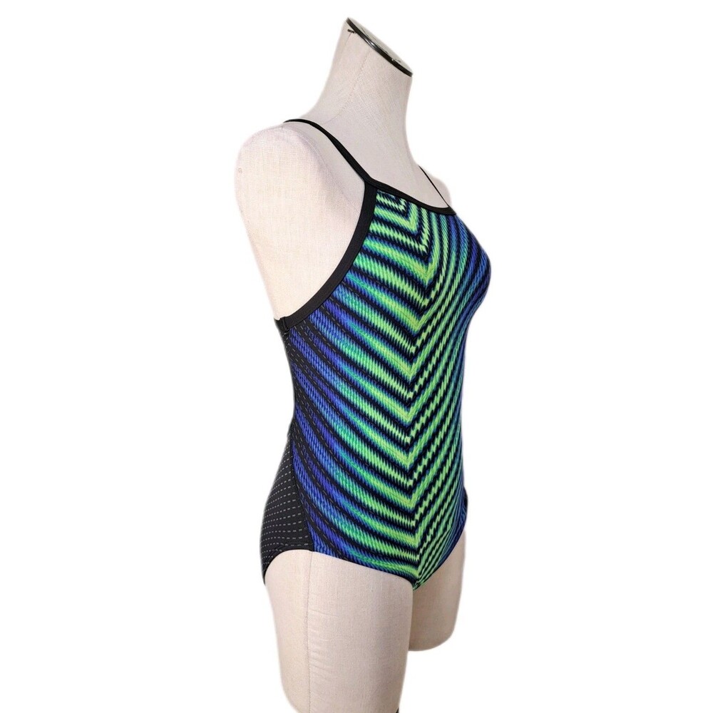 TYR Echelon Diamondfit Swimsuit DEC7Y Open Back Size 34 (M) Green Blue SAMPLE